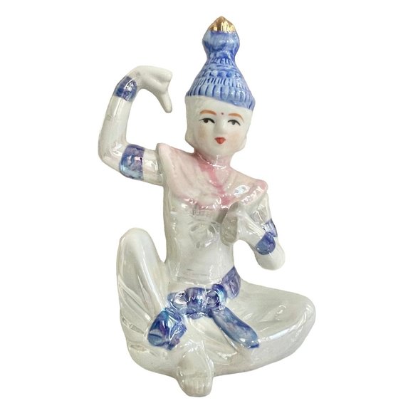 Vintage Ceramic Thai Dancing Buddha Figurine with Iridescent Enamel and blue - Picture 2 of 9